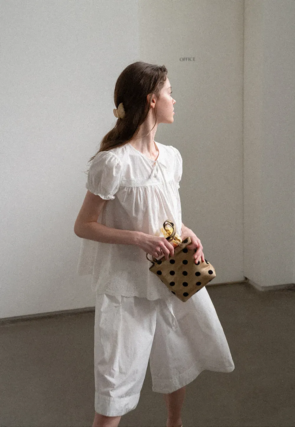 Lace Trim Puff Sleeve Blouse