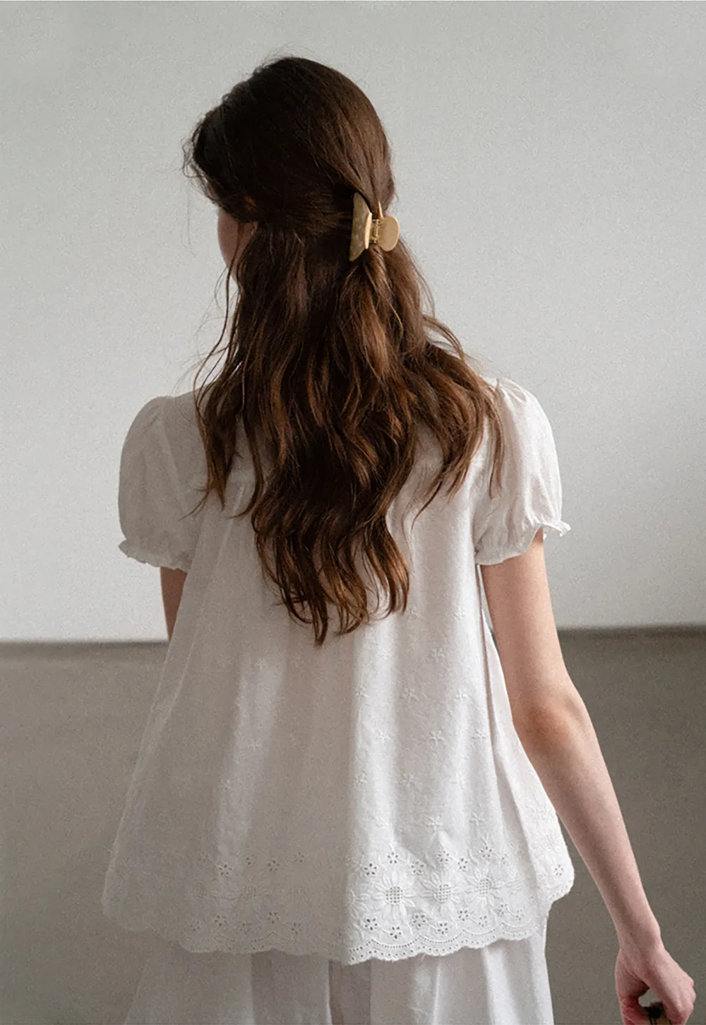 Lace Trim Puff Sleeve Blouse