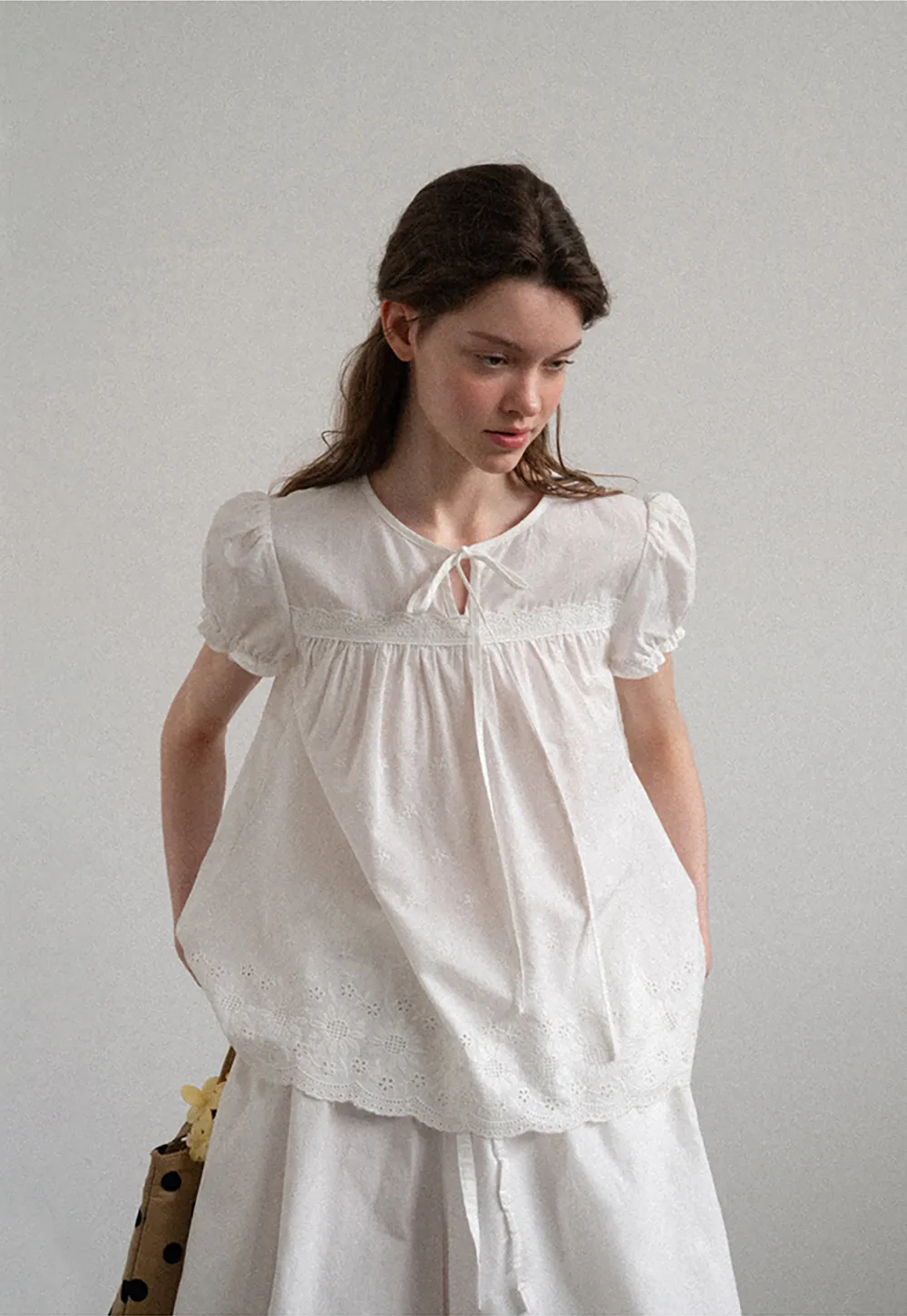 Lace Trim Puff Sleeve Blouse