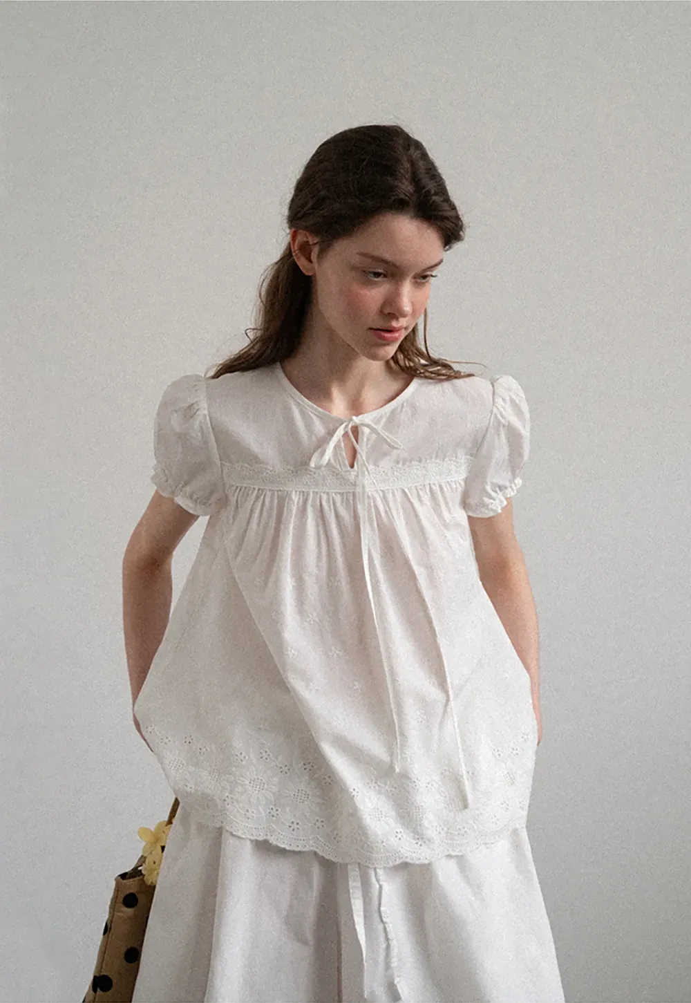 Lace Trim Puff Sleeve Blouse