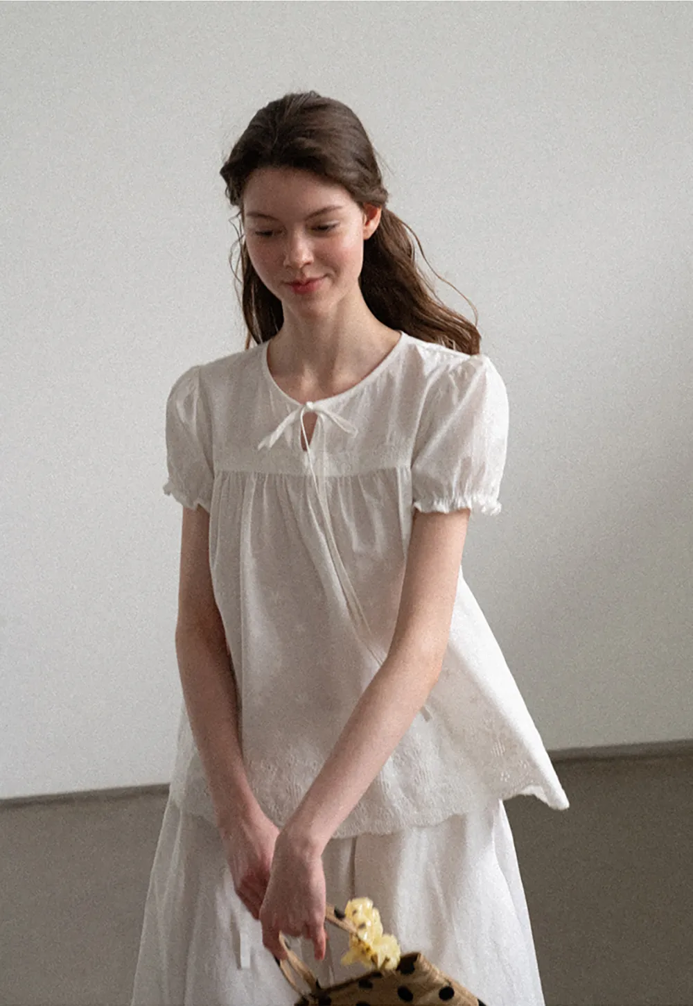 Lace Trim Puff Sleeve Blouse