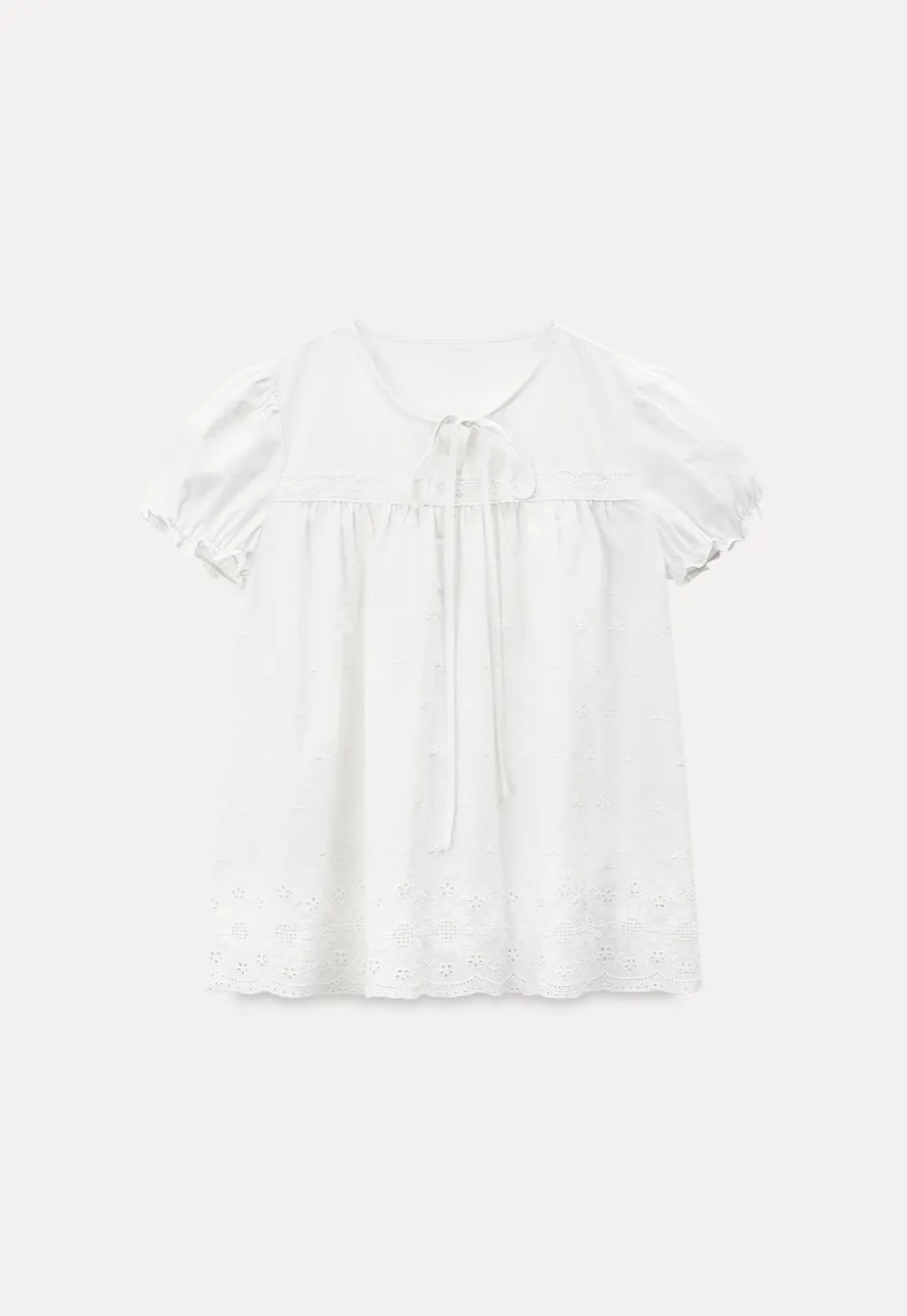 Lace Trim Puff Sleeve Blouse