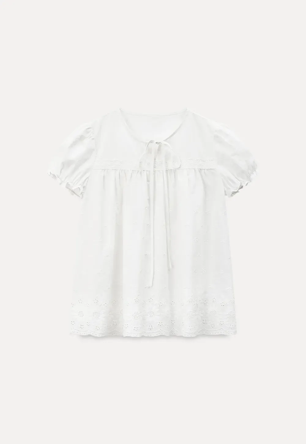 Lace Trim Puff Sleeve Blouse