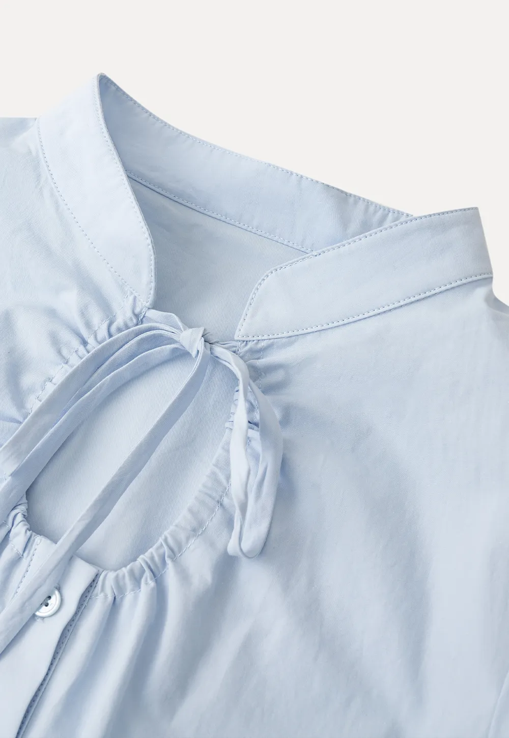 Stand Collar Puff Sleeve Button Front Shirt