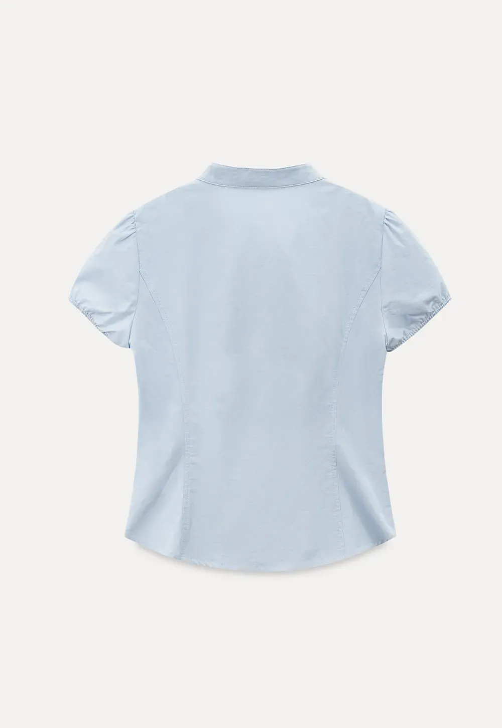 Stand Collar Puff Sleeve Button Front Shirt