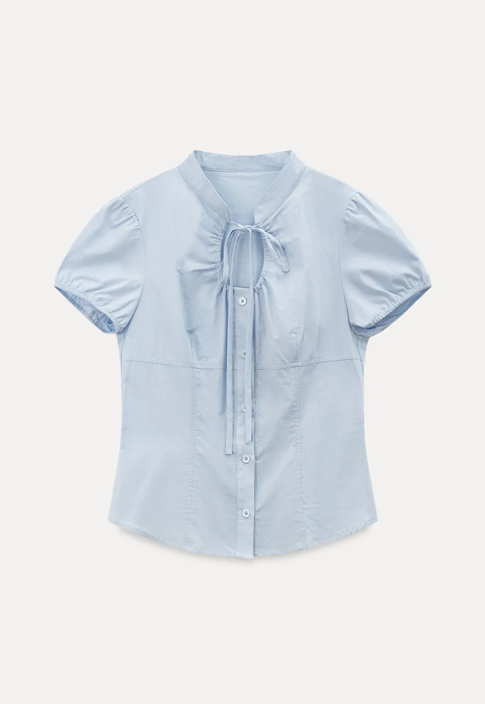 Stand Collar Puff Sleeve Button Front Shirt