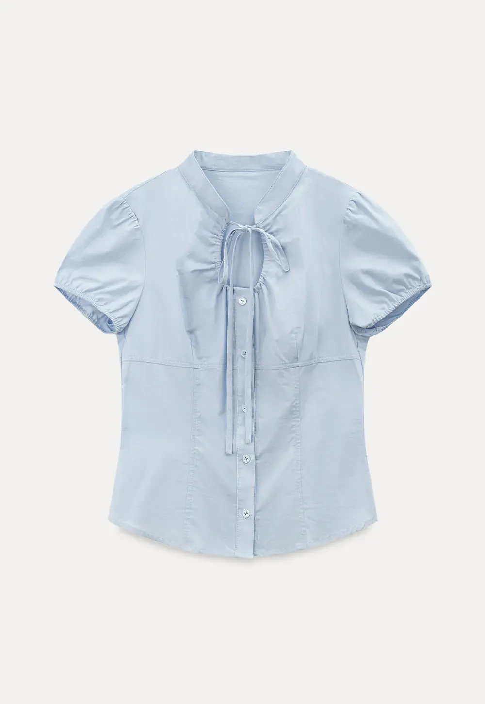 Stand Collar Puff Sleeve Button Front Shirt