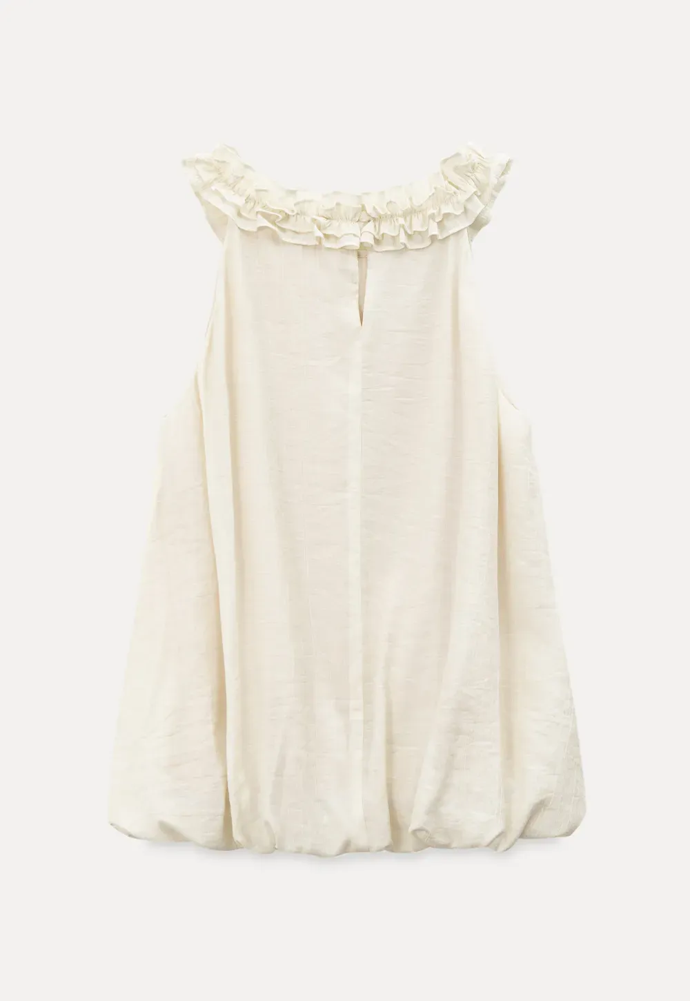 Sleeveless blouse with ruffled neckline and pleats