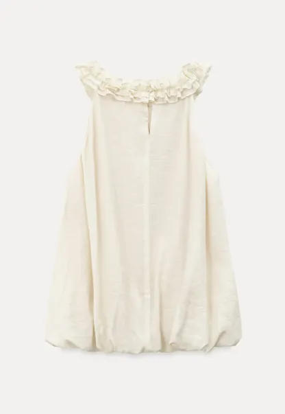Sleeveless blouse with ruffled neckline and pleats