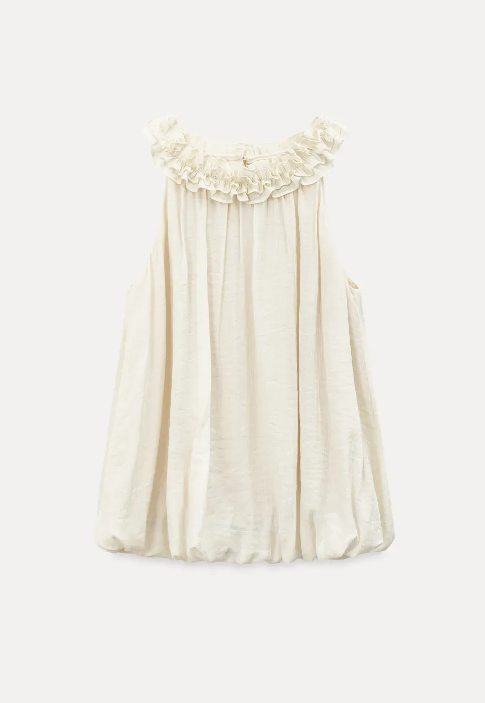 Sleeveless blouse with ruffled neckline and pleats