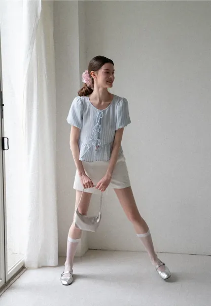 Puff Sleeve Ruched Front Shirt