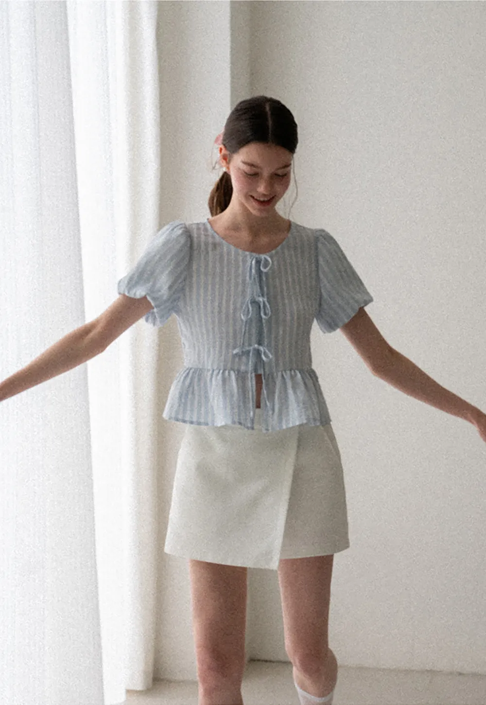 Puff Sleeve Ruched Front Shirt
