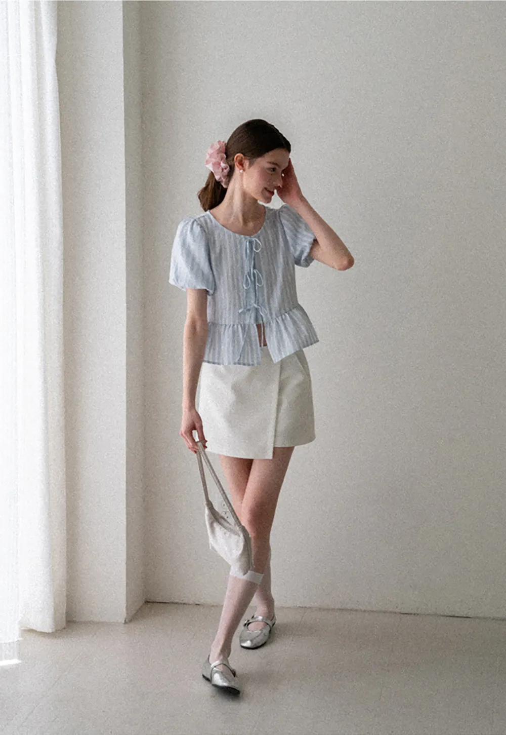 Puff Sleeve Ruched Front Shirt