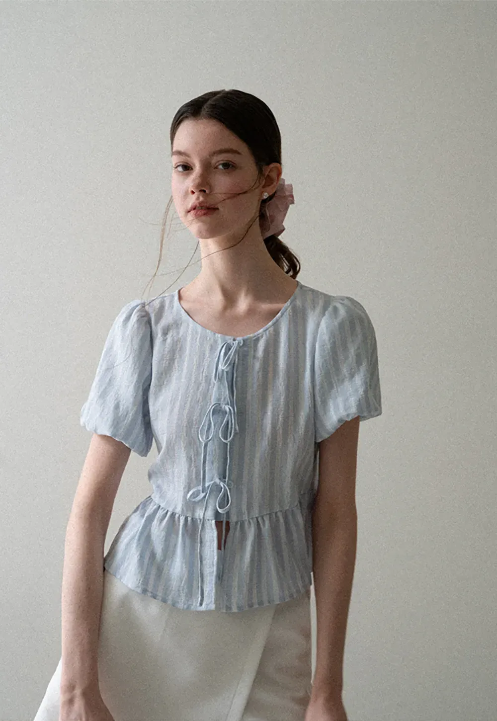Puff Sleeve Ruched Front Shirt