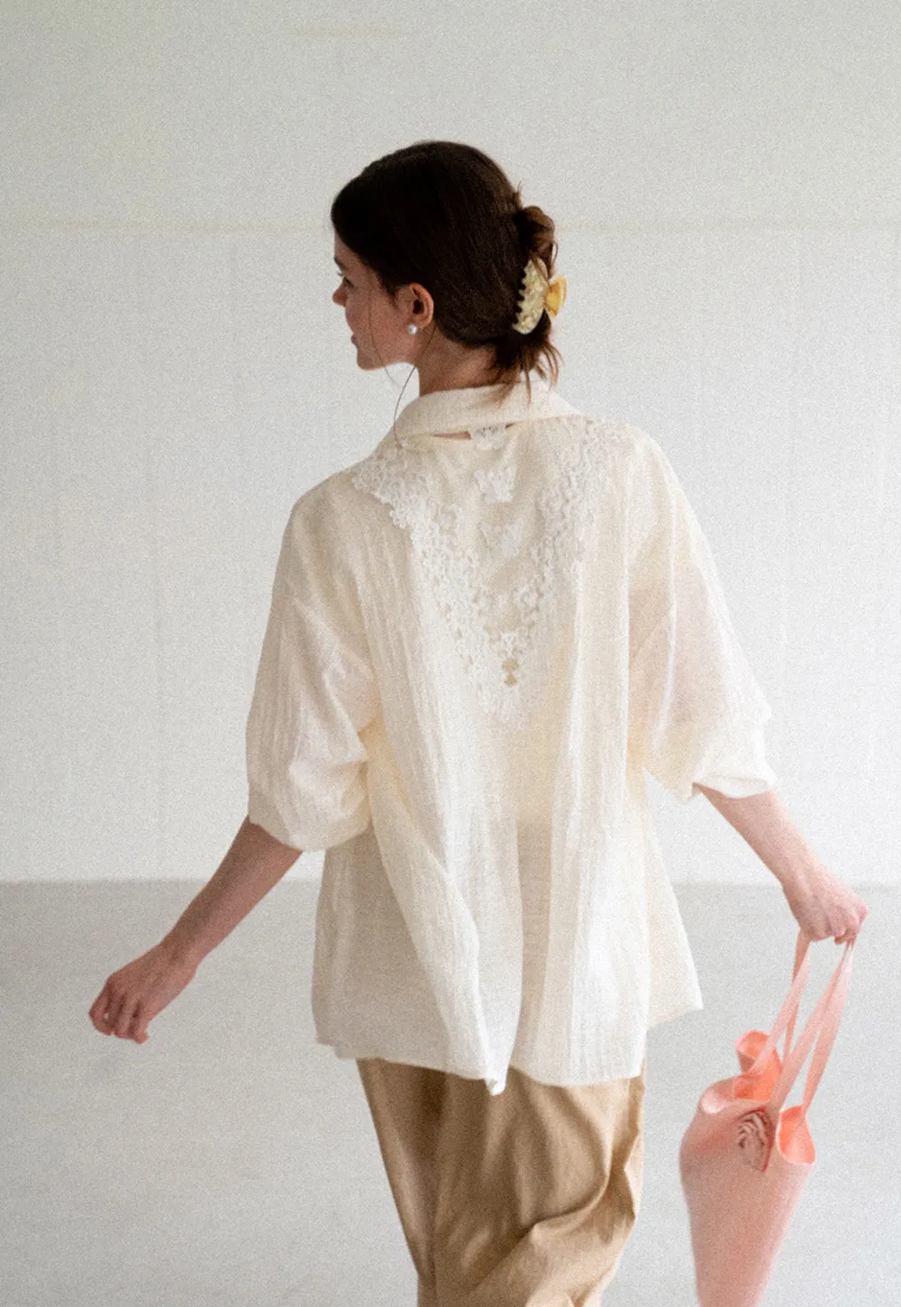 Lace Trim Collar Oversized Shirt