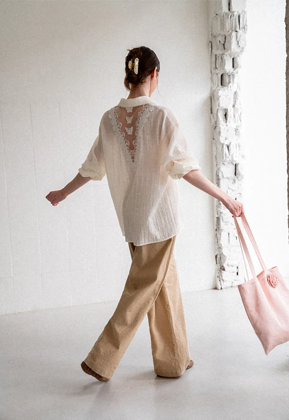 Lace Trim Collar Oversized Shirt