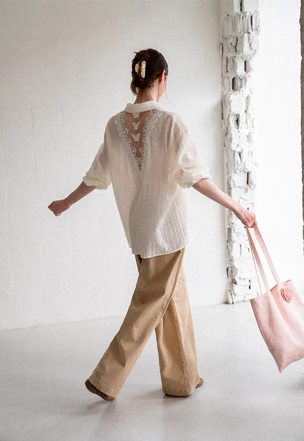 Lace Trim Collar Oversized Shirt