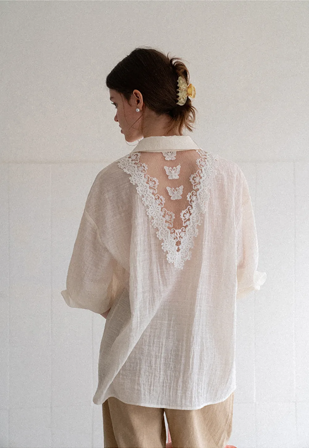 Lace Trim Collar Oversized Shirt