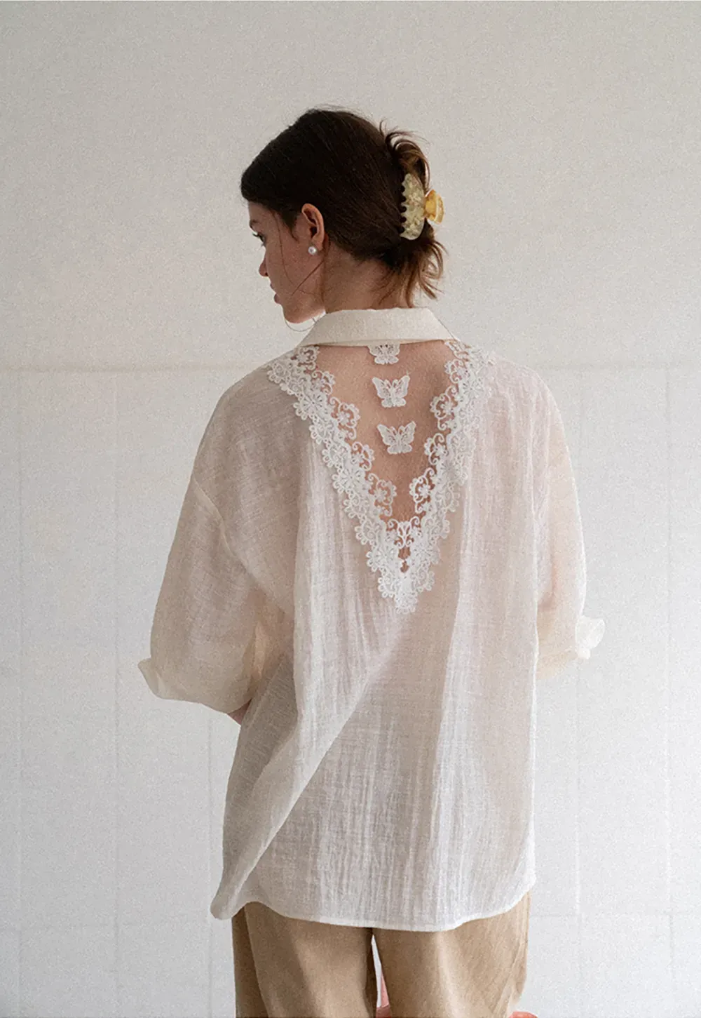 Lace Trim Collar Oversized Shirt