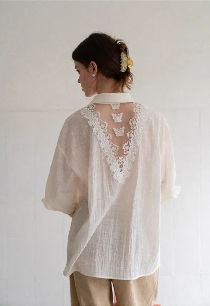 Lace Trim Collar Oversized Shirt