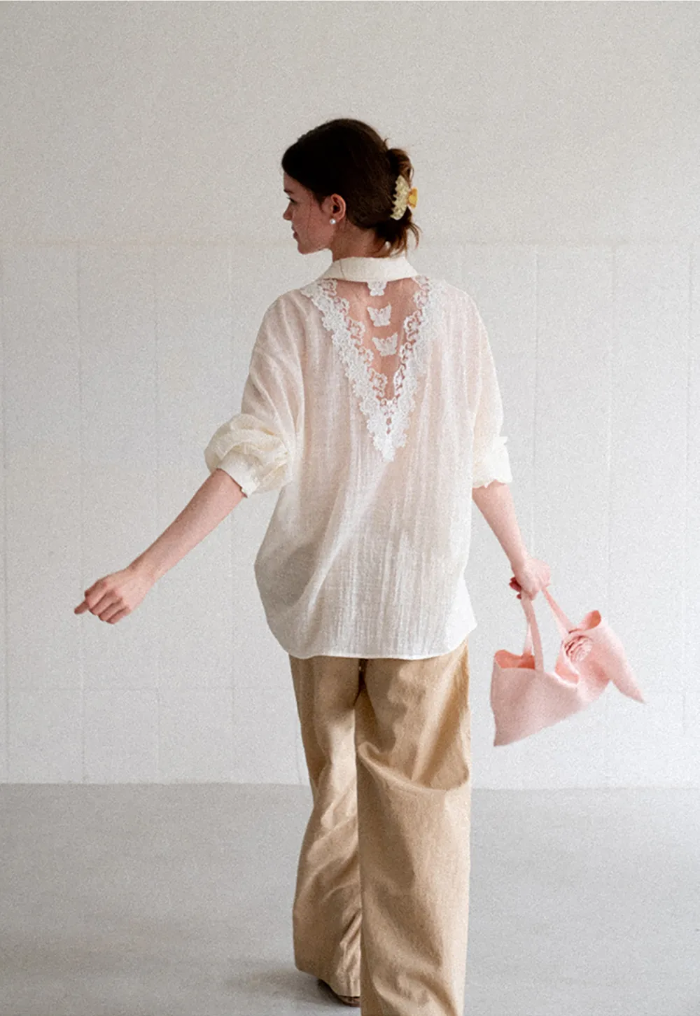 Lace Trim Collar Oversized Shirt