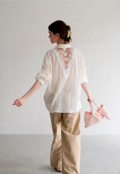 Lace Trim Collar Oversized Shirt
