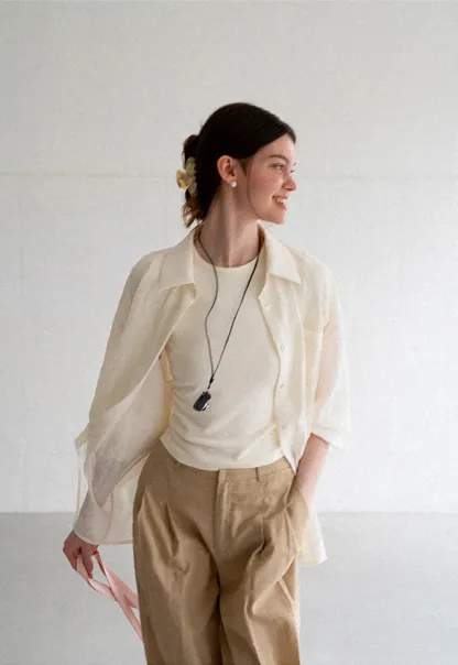 Lace Trim Collar Oversized Shirt