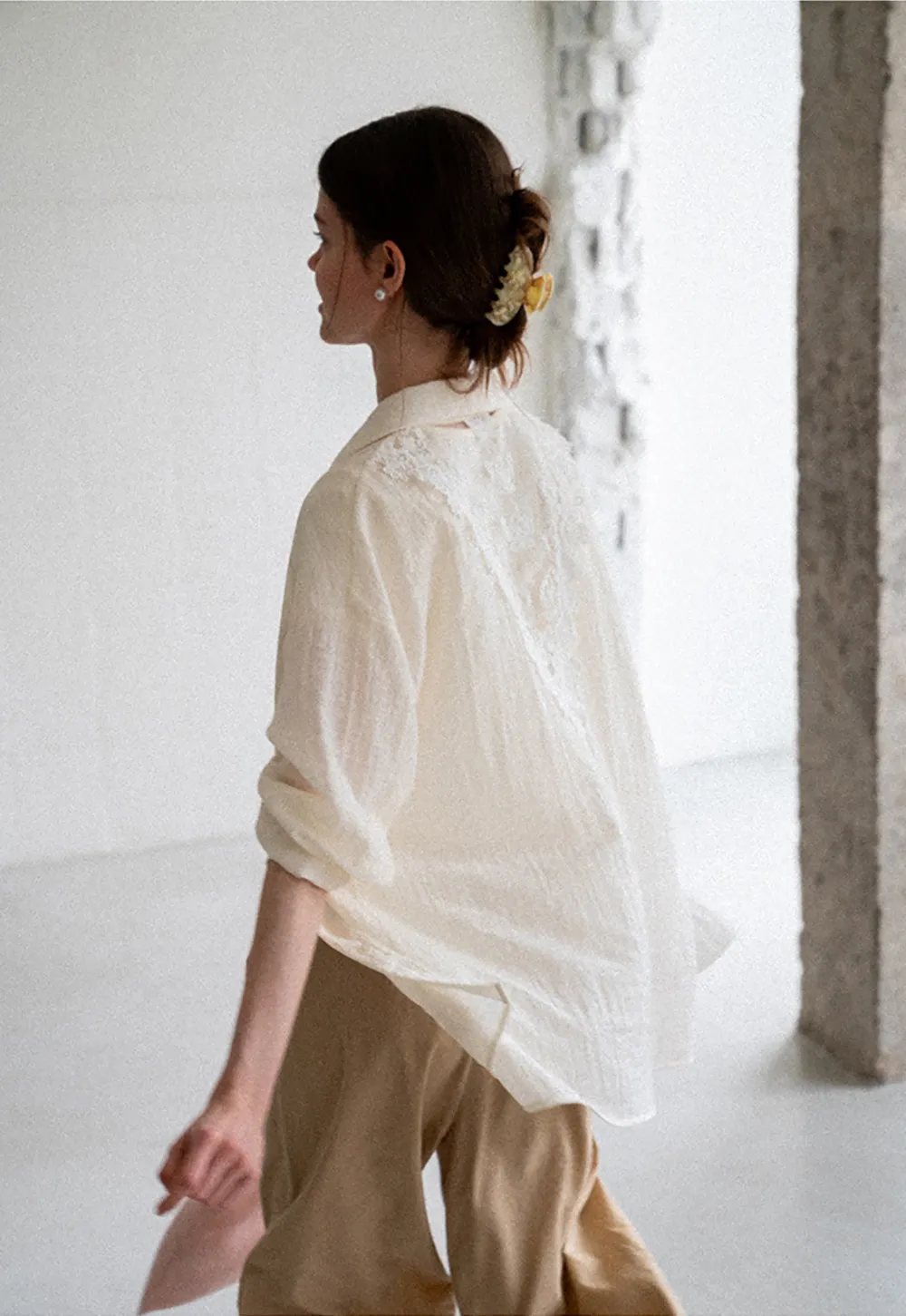 Lace Trim Collar Oversized Shirt