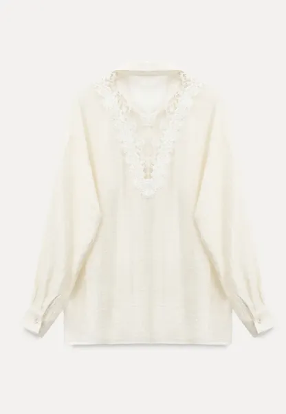 Lace Trim Collar Oversized Shirt