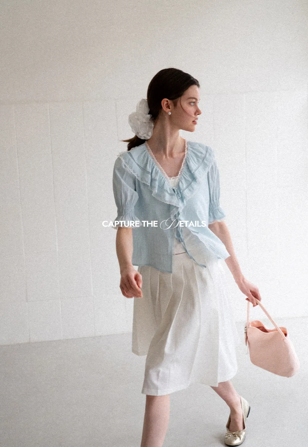 Ruffled V Neck Lace Trim Short Sleeve Shirt