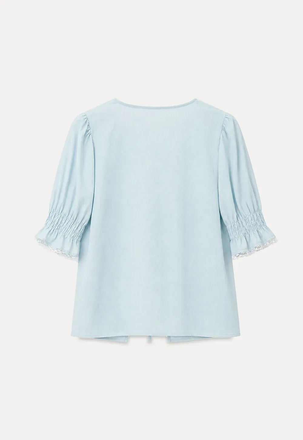 Ruffled V Neck Lace Trim Short Sleeve Shirt