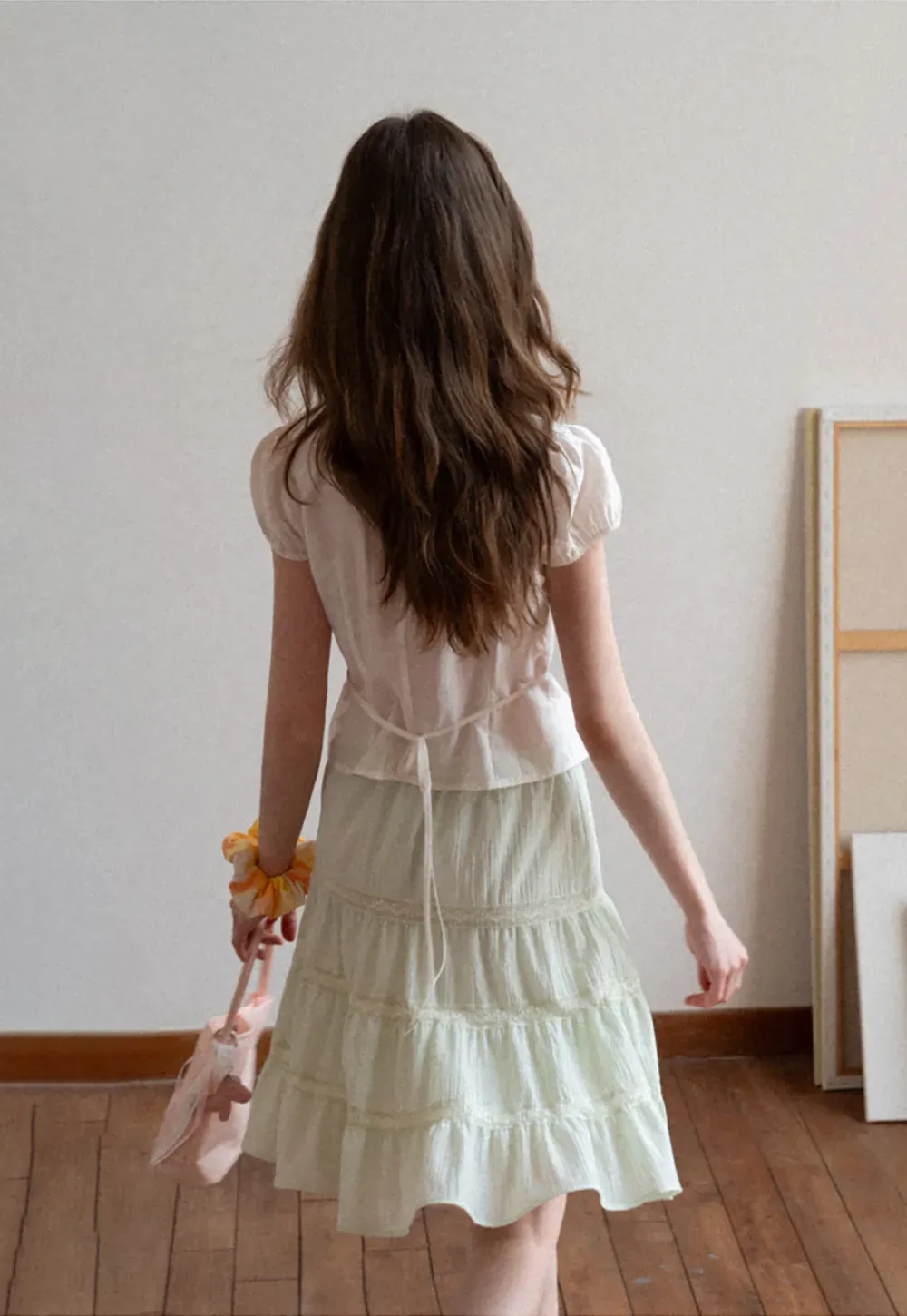 Short Sleeve Button Up Shirt with Collar and Puffed Sleeves