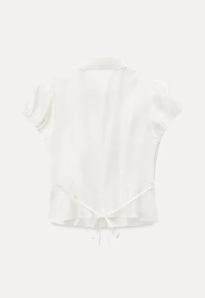 Short Sleeve Button Up Shirt with Collar and Puffed Sleeves