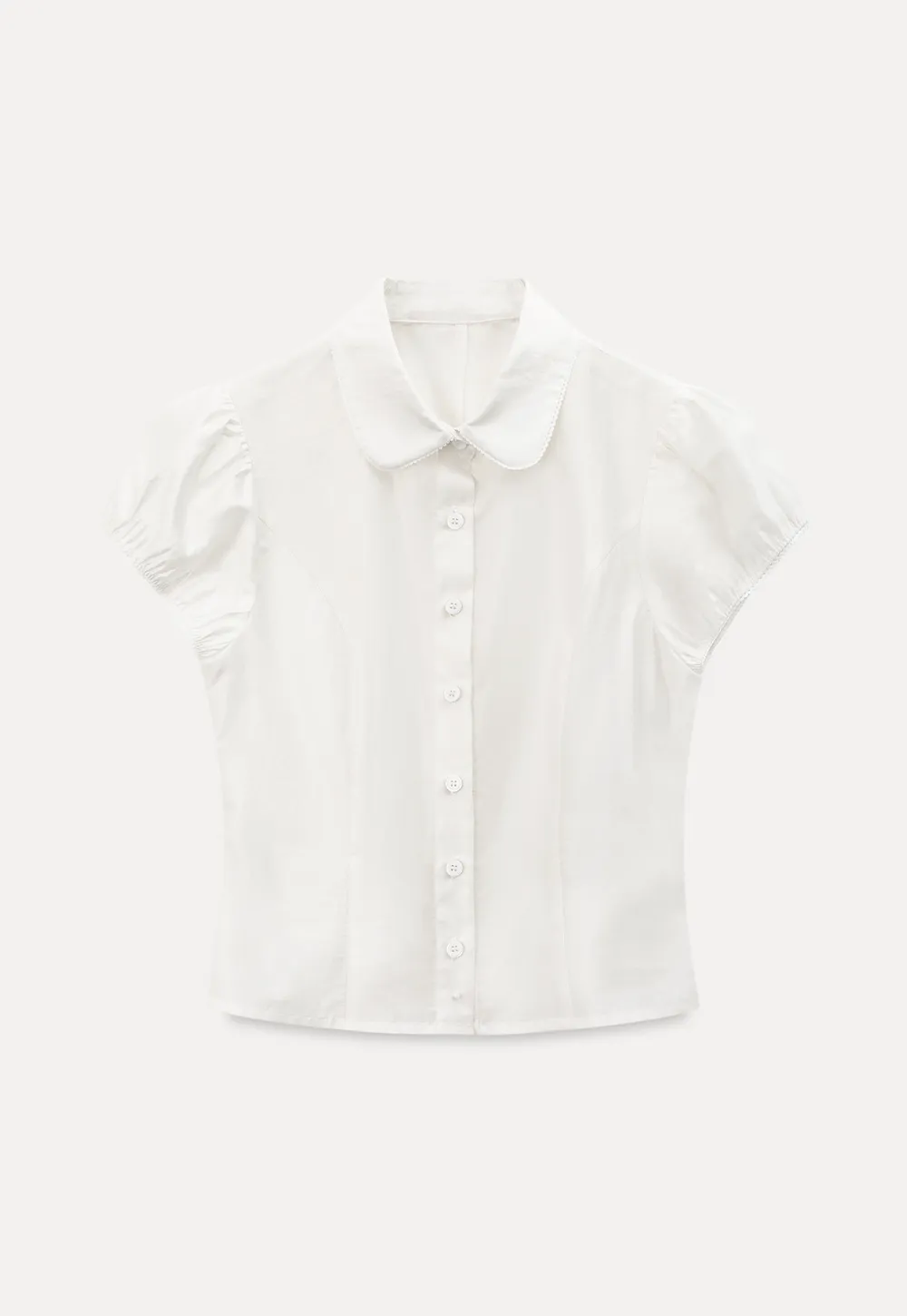 Short Sleeve Button Up Shirt with Collar and Puffed Sleeves