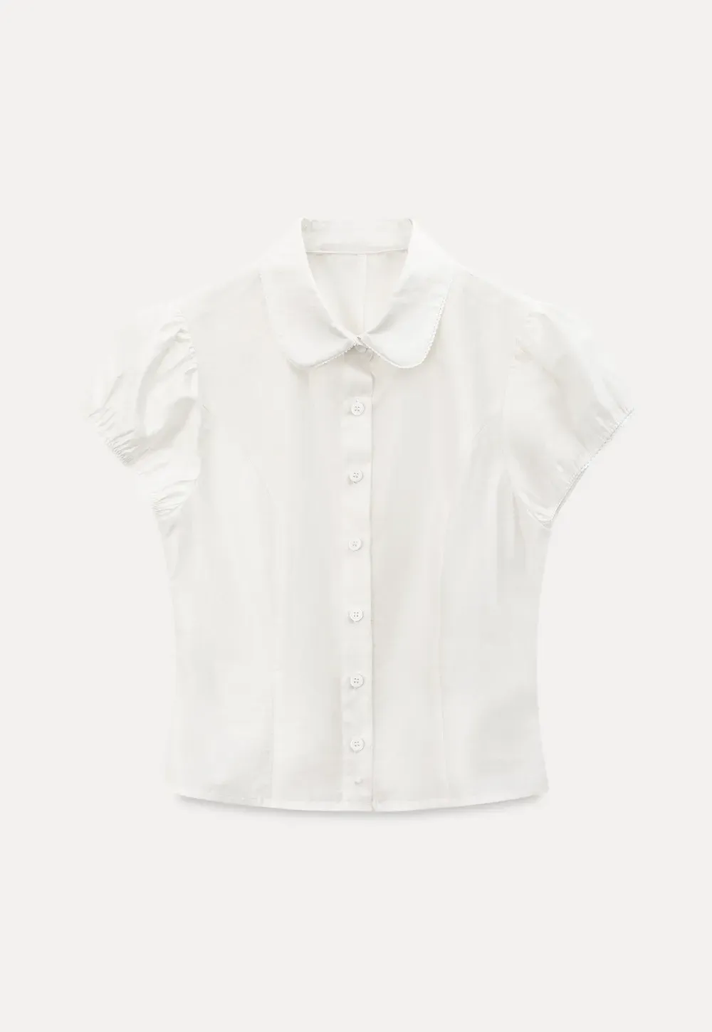 Short Sleeve Button Up Shirt with Collar and Puffed Sleeves