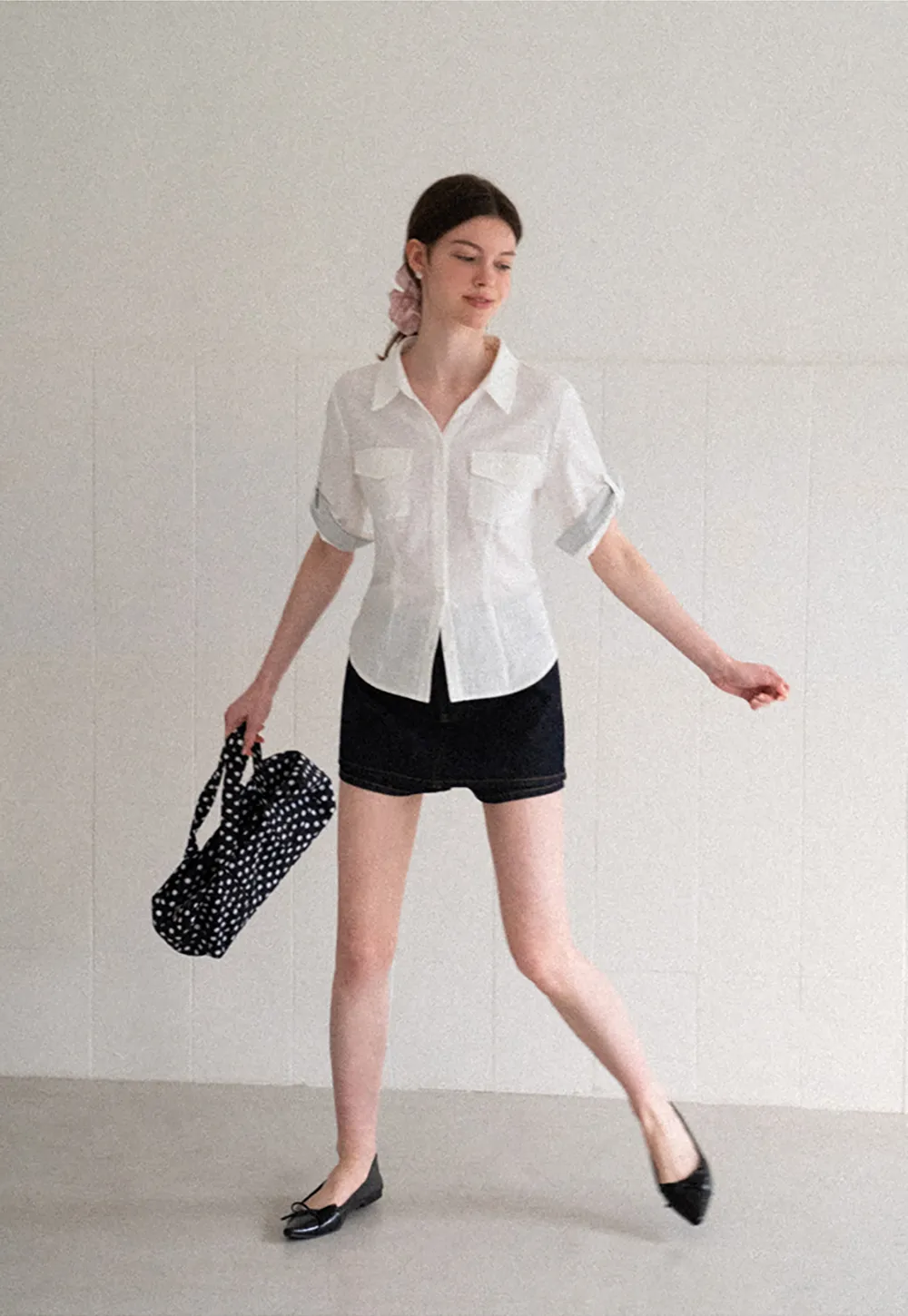 Cuffed Sleeve Button Down Shirt with Chest Pockets