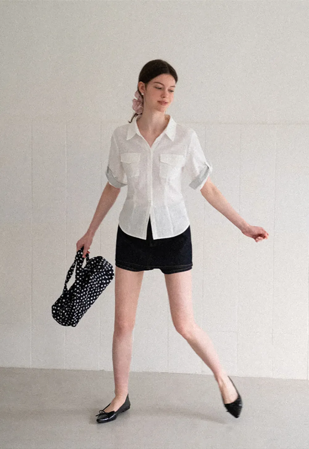 Cuffed Sleeve Button Down Shirt with Chest Pockets