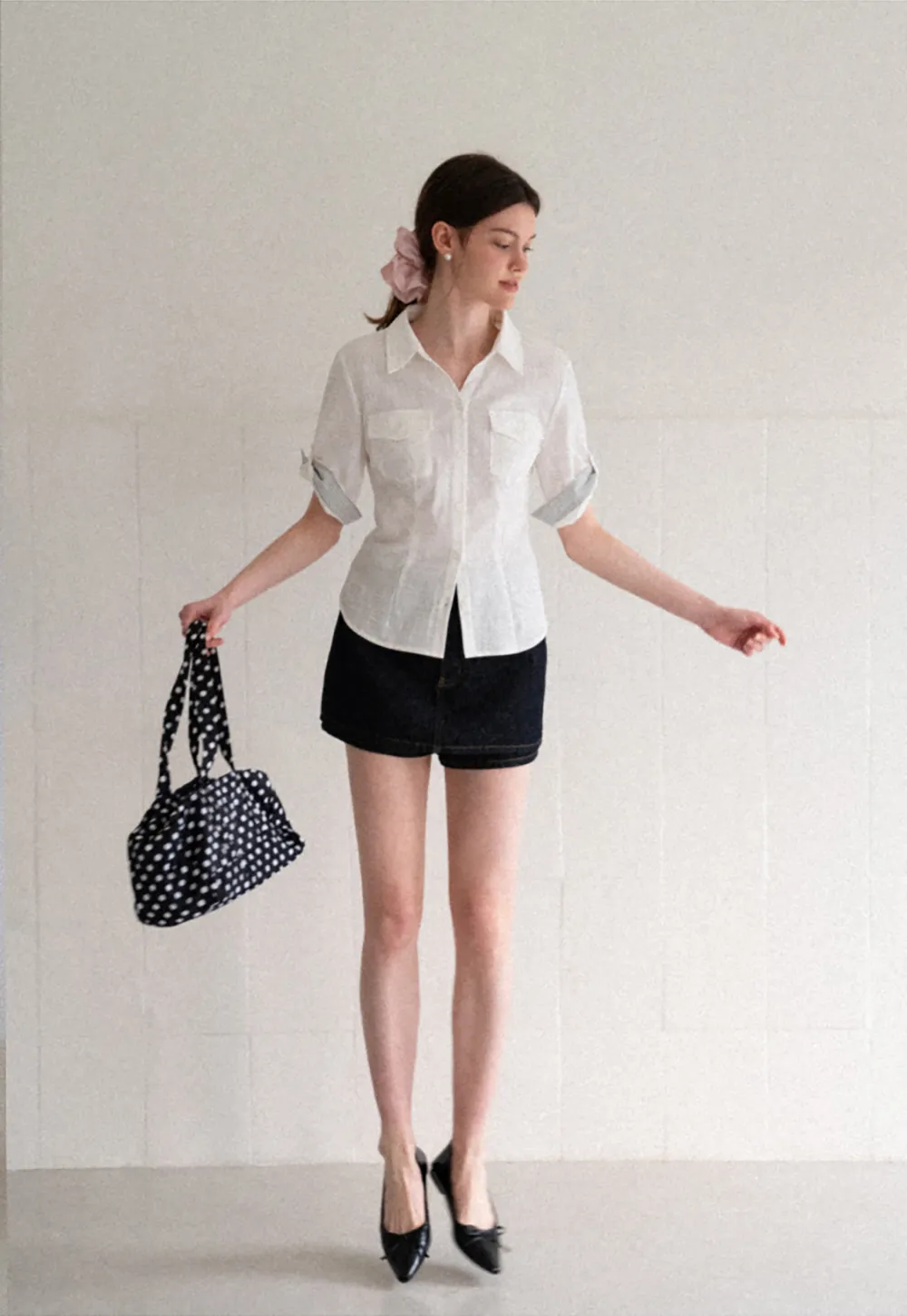 Cuffed Sleeve Button Down Shirt with Chest Pockets