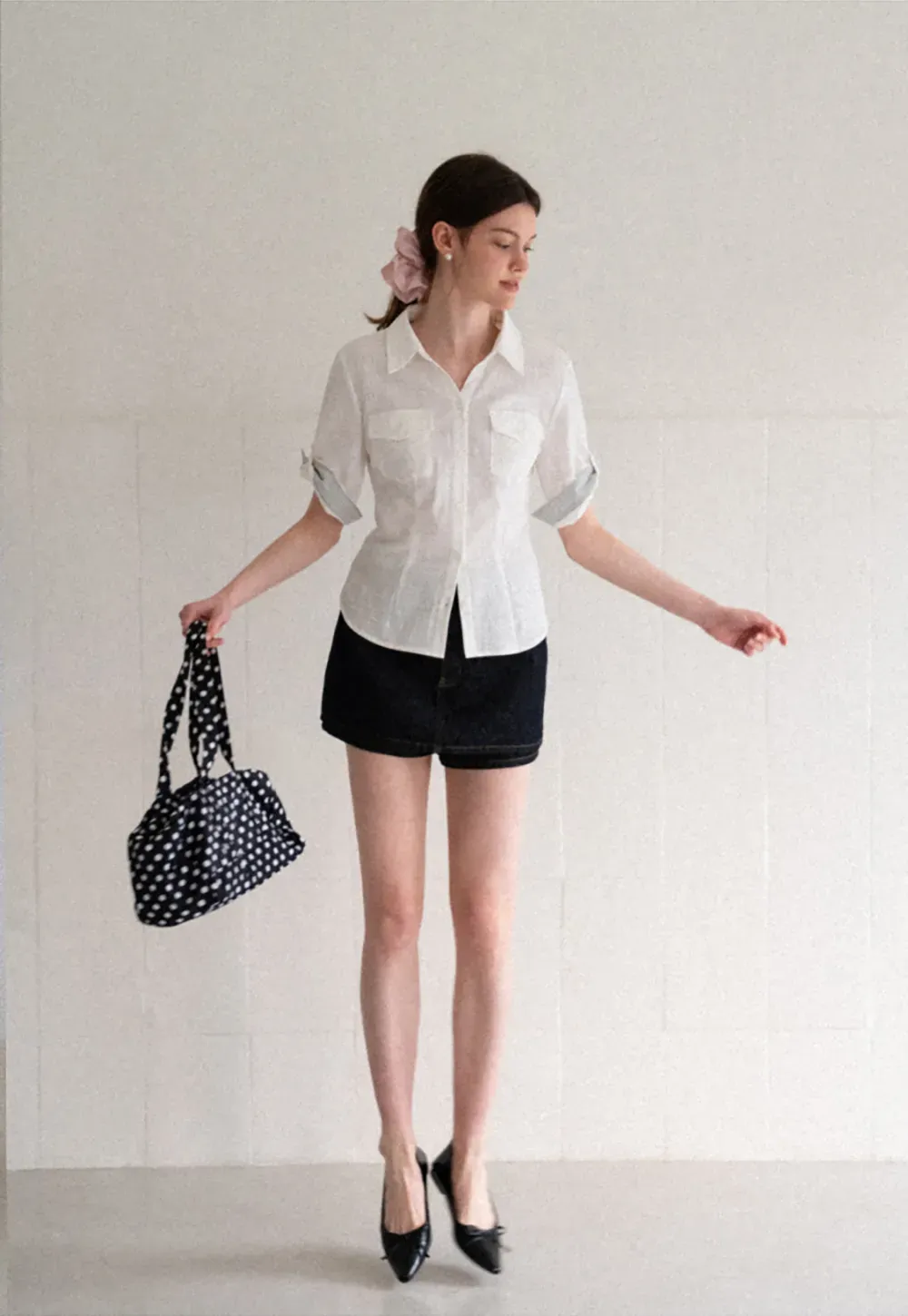 Cuffed Sleeve Button Down Shirt with Chest Pockets