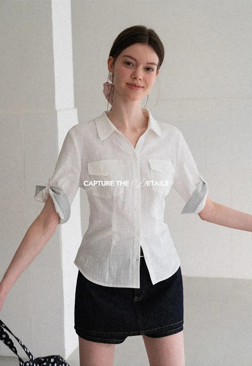 Cuffed Sleeve Button Down Shirt with Chest Pockets