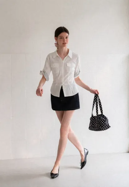 Cuffed Sleeve Button Down Shirt with Chest Pockets