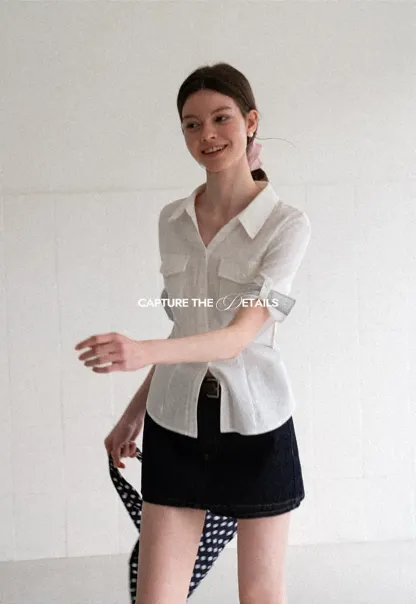 Cuffed Sleeve Button Down Shirt with Chest Pockets