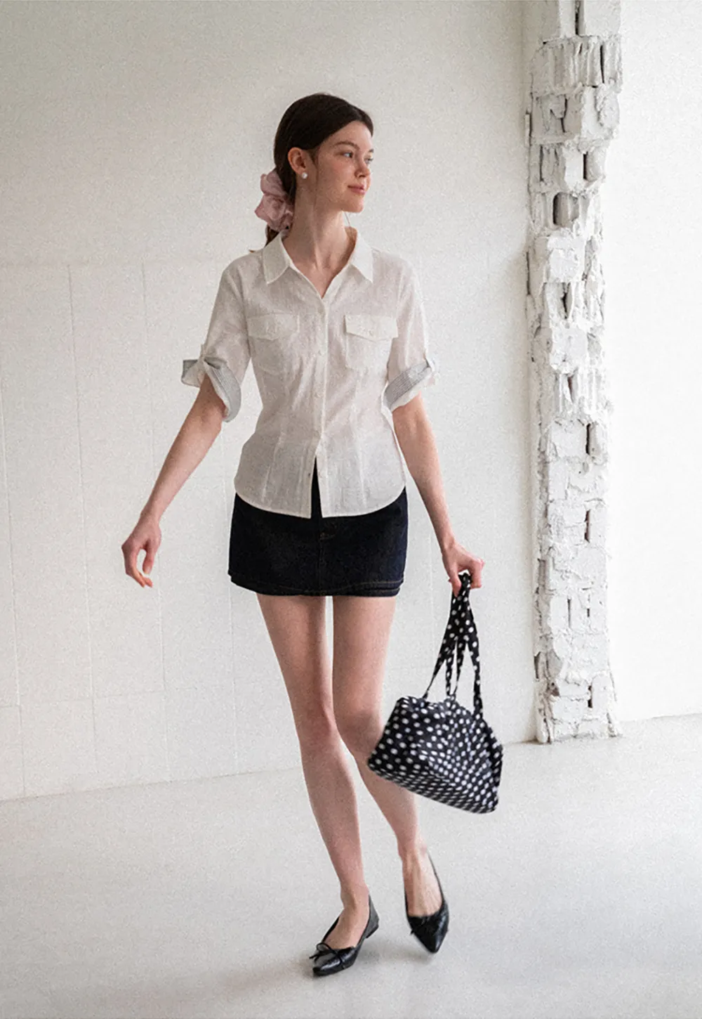 Cuffed Sleeve Button Down Shirt with Chest Pockets