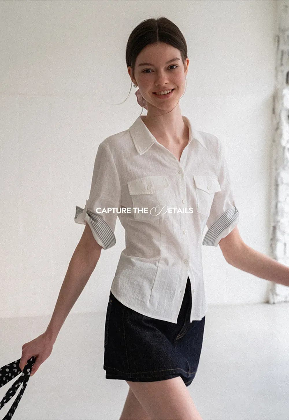 Cuffed Sleeve Button Down Shirt with Chest Pockets