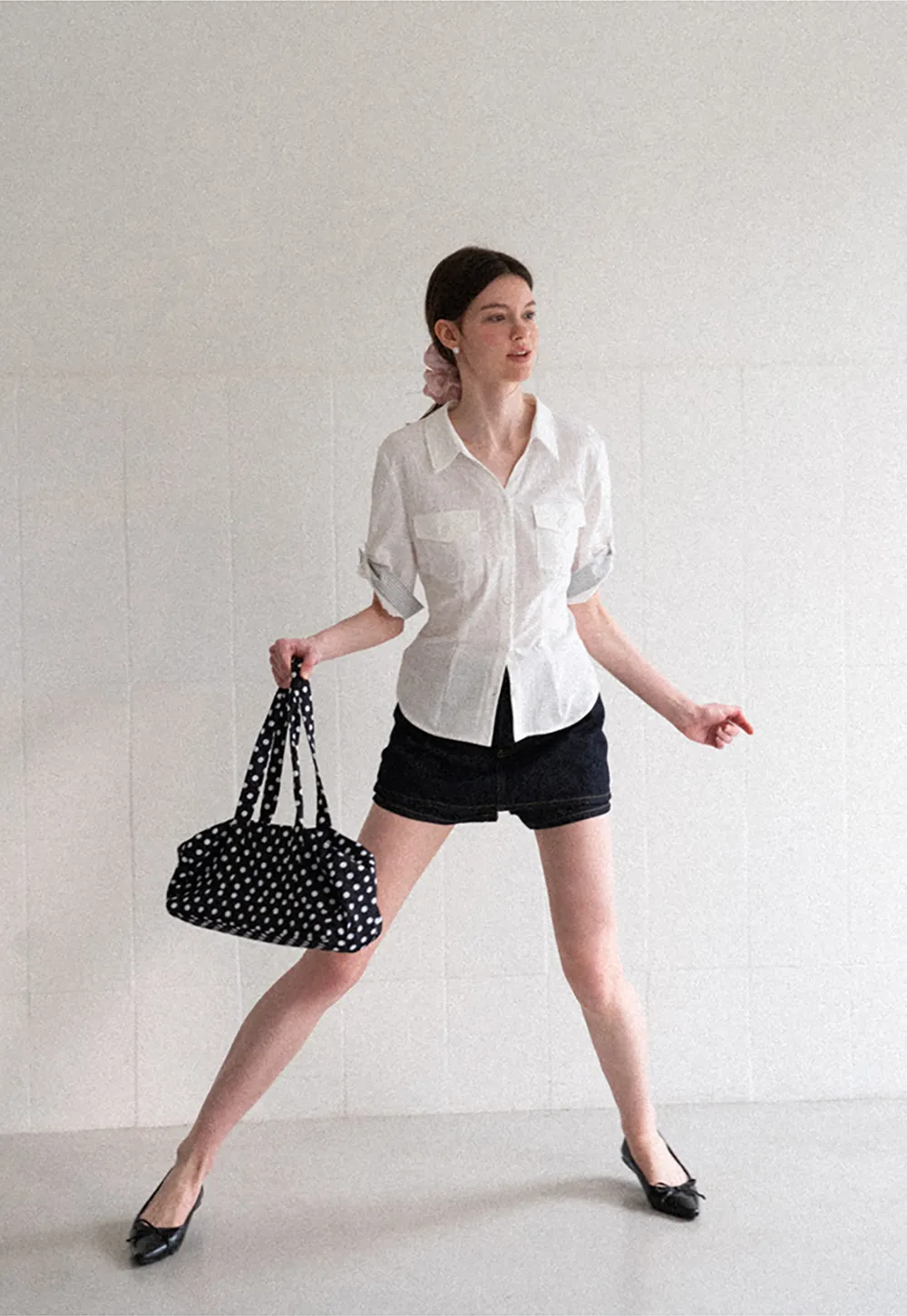 Cuffed Sleeve Button Down Shirt with Chest Pockets