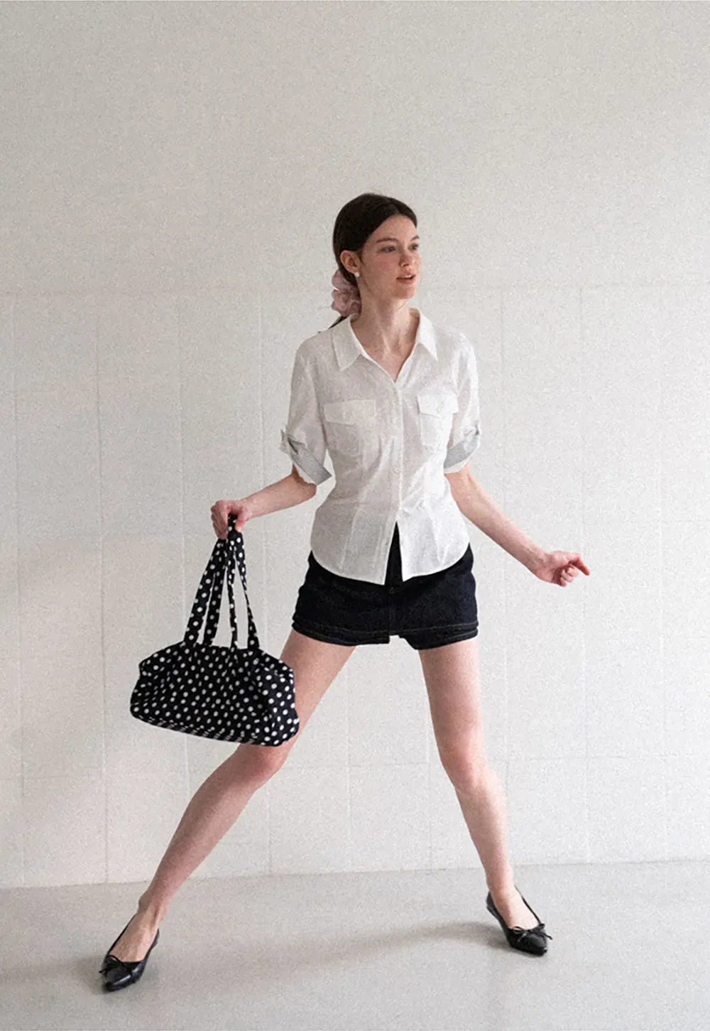 Cuffed Sleeve Button Down Shirt with Chest Pockets