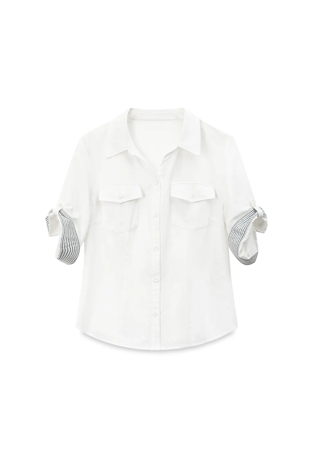 Cuffed Sleeve Button Down Shirt with Chest Pockets