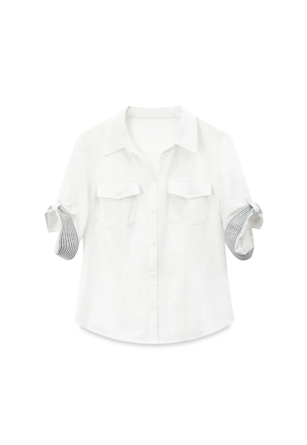 Cuffed Sleeve Button Down Shirt with Chest Pockets
