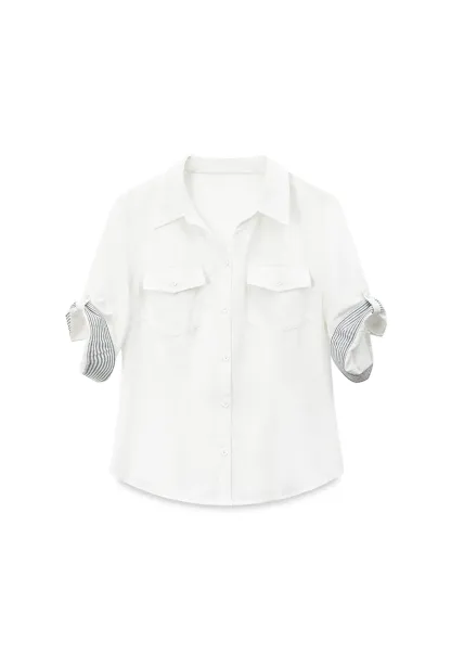 Cuffed Sleeve Button Down Shirt with Chest Pockets