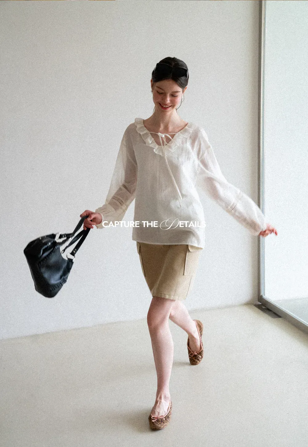 Ruffled Collar Lace Trim Long Sleeve Shirt